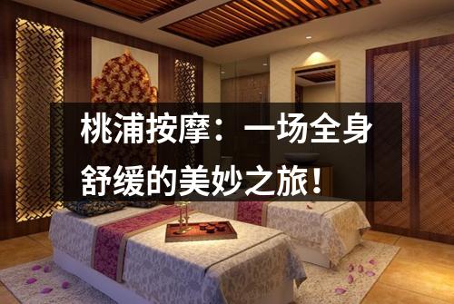 桃浦按摩：一场全身舒缓的美妙之旅！
