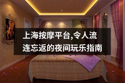 上海按摩平台,令人流连忘返的夜间玩乐指南